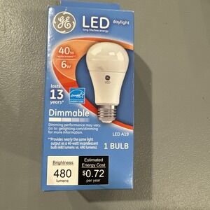 GE LED Daylight A19 Bulbs 6 Watt 40 Watt Replacement Dimmable 480 Lumens